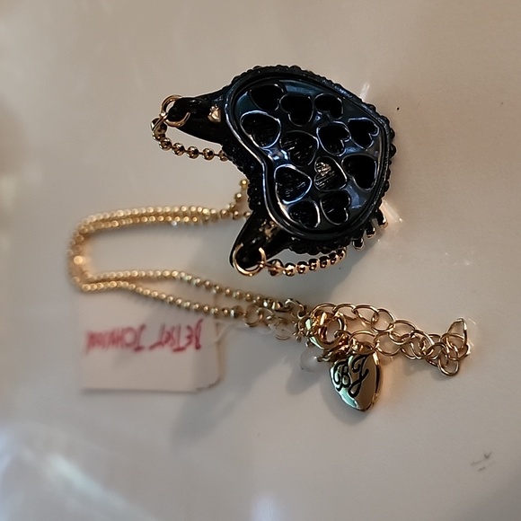 Betsy Johnson Black Cat Pavé Stone Gold tone ball chain necklace w lobster clasp - Picture 2 of 3